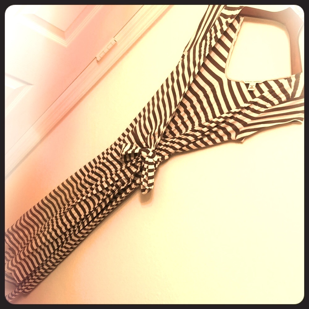 Banana Republic Brown & Cream Striped Wrap Dress